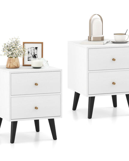 Giantex Night Stand Set 1/2 with Drawers Mid Century Modern Bedside Table