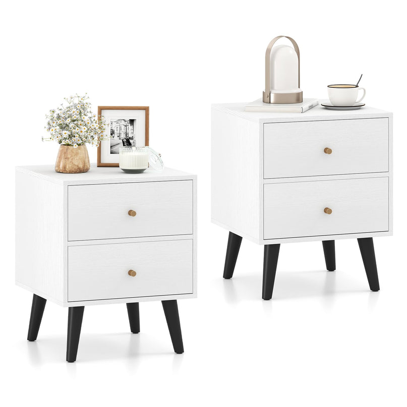 Giantex Night Stand Set 1/2 with Drawers Mid Century Modern Bedside Table