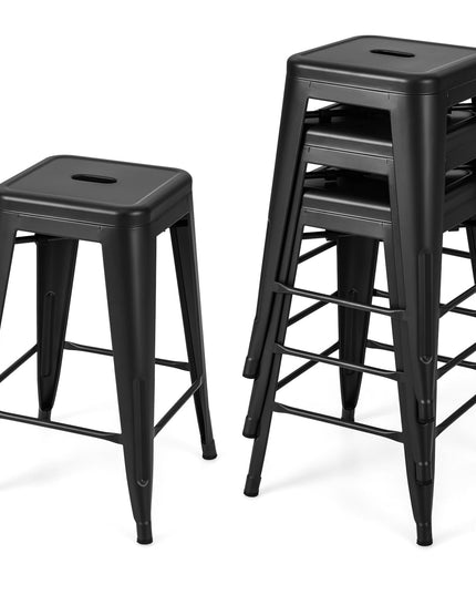 Giantex Metal Backless Bar Stools Set of 4, 24" Industrial Counter Height Bar Stools w/Cut-Out Handle, Footrest