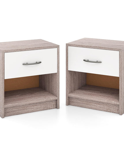 Giantex Night Stand Set of 1/2 with Drawer, Wood  End Table with Open Storage Shelf for Bedroom