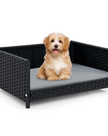 Giantex Wicker Dog Bed, Raised Woven Rattan Pet Bed Sofa Couch w/Waterproof & Washable Cushion