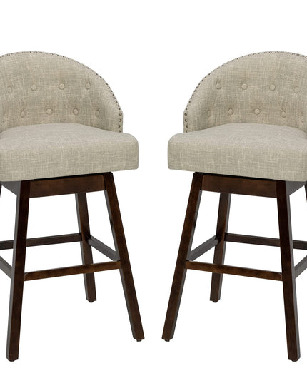 Bar Stools Set of 2, 31’’ Swivel Bar Stools with Rubber Wood Legs & Padded Back