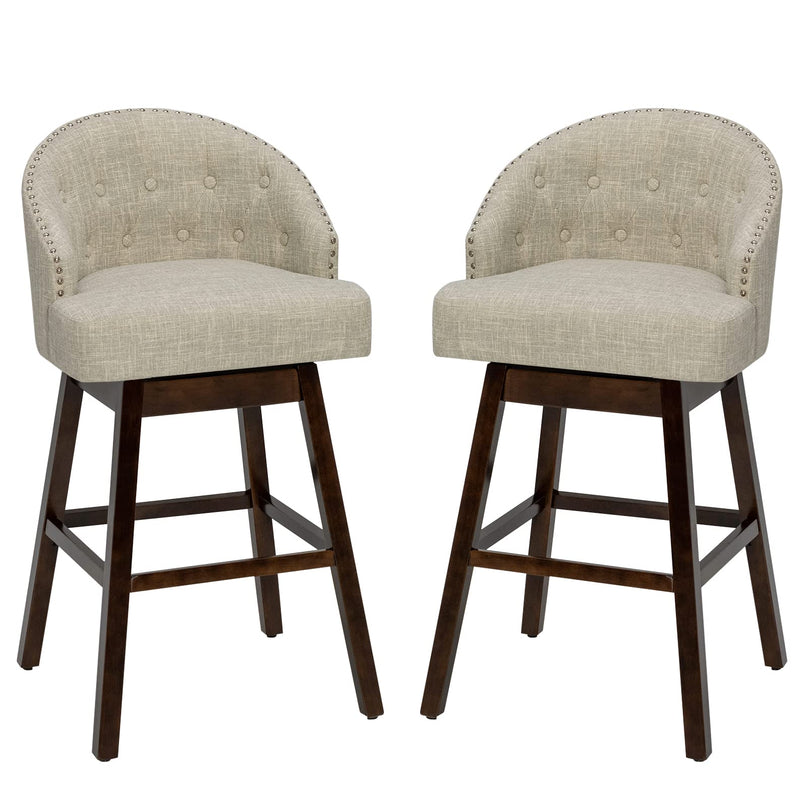 Bar Stools Set of 2, 31’’ Swivel Bar Stools with Rubber Wood Legs & Padded Back