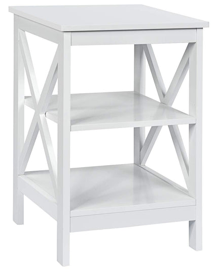 Nightstand 3-Tier X-Design W/Storage Shelves and Stable Structure Storage Organizer Display Sofa Side Table