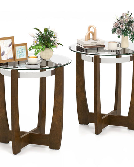 Giantex Round Glass End Table - 24’’ Side Table with Tempered Glass Top
