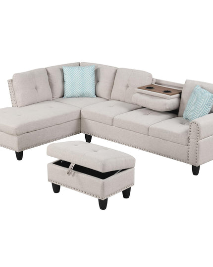 Giantex 98" L Shaped Sofa with Movable Storage Ottoman