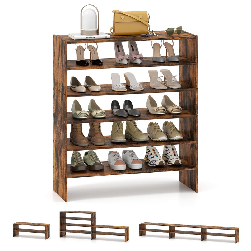 3-in-1 Shoe Rack, 5-Tier Shoe Organizer, Wood Storage Shelf for Shoes