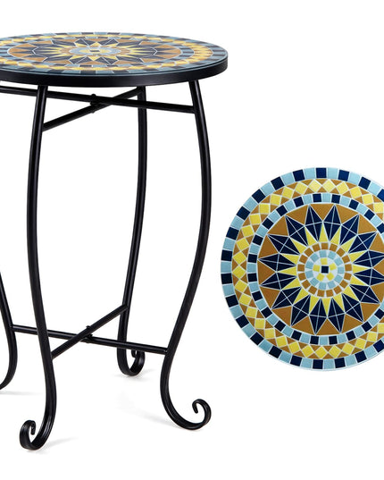 Giantex Outdoor Side Table, Blooming Lotus Mosaic Patio Accent Table