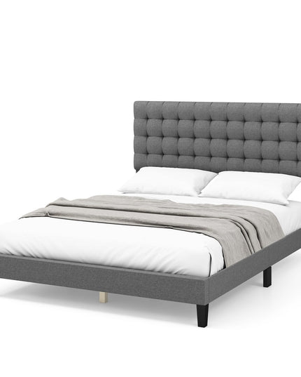 Giantex Queen Bed Frame, Upholstered Platform Bed with Button Tufted Headboard and Solid Wooden Slats Support