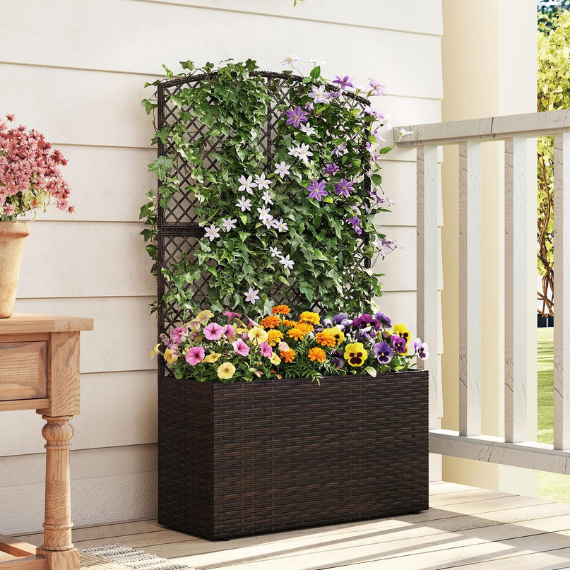 Jardinière haute en rotin PE Giantex 58"/49" avec doublure et drainage