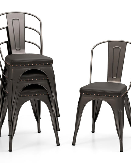 Giantex Metal Dining Chairs Set of 4 with Detachable Backrest & PU Leather Padded Seat