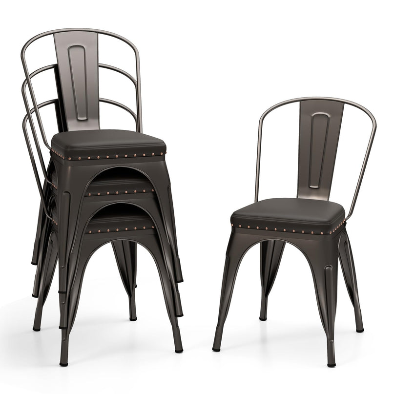 Giantex Metal Dining Chairs Set of 4 with Detachable Backrest & PU Leather Padded Seat