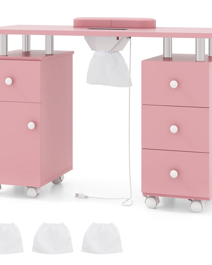 Giantex Nail Desk Manicure Table - Nail Table Station with Electric Dust Collector, 4 Drawers, Storage Cabinet