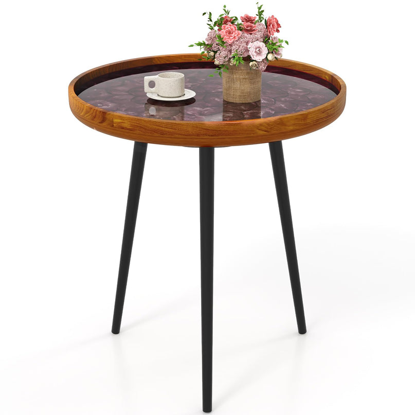 Giantex Outdoor Side Table, Round End Table with Epoxy Resin Finish