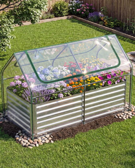 Giantex 3-in-1 Metal Raised Garden Bed with Greenhouse Cover