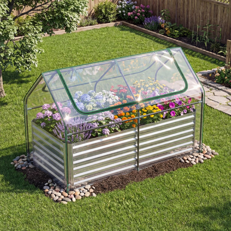 Giantex 3-in-1 Metal Raised Garden Bed with Greenhouse Cover