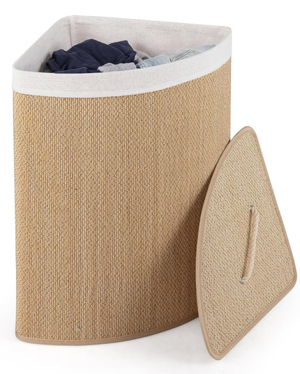 Giantex Corner Laundry Hamper with Lid for Small Spaces