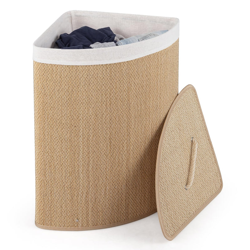 Giantex Corner Laundry Hamper with Lid for Small Spaces