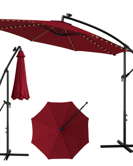 Giantex 10 ft Offset Patio Umbrella with 112 Solar Lights, Outdoor Cantilever Umbrellas with 8 Ribs