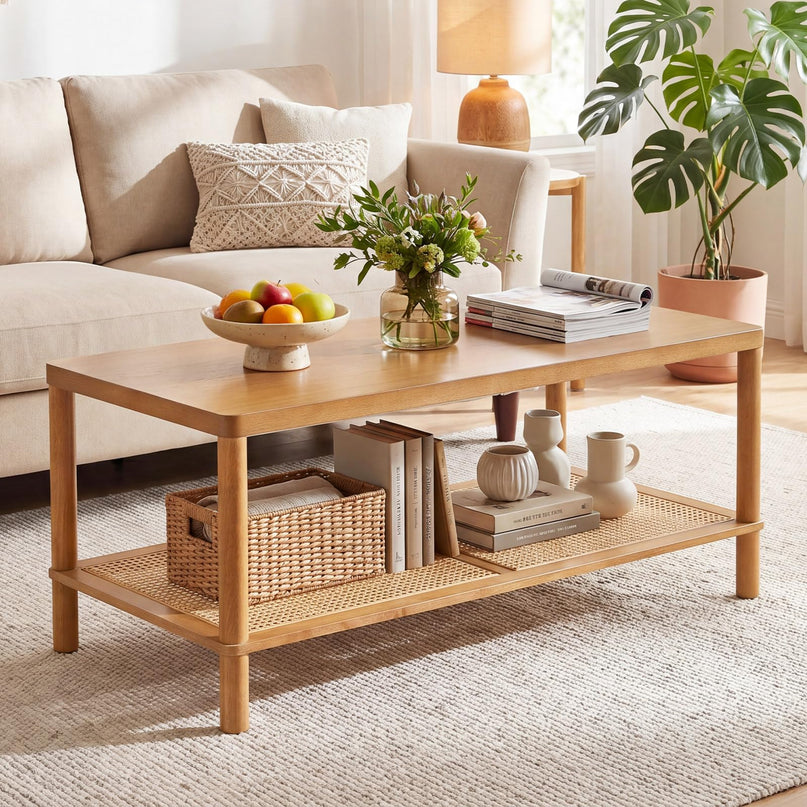 Giantex 39" Rattan Coffee Table for Living Room