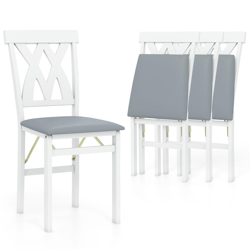 Giantex Folding Dining Chairs Set with PVC Leather for Home Small Space