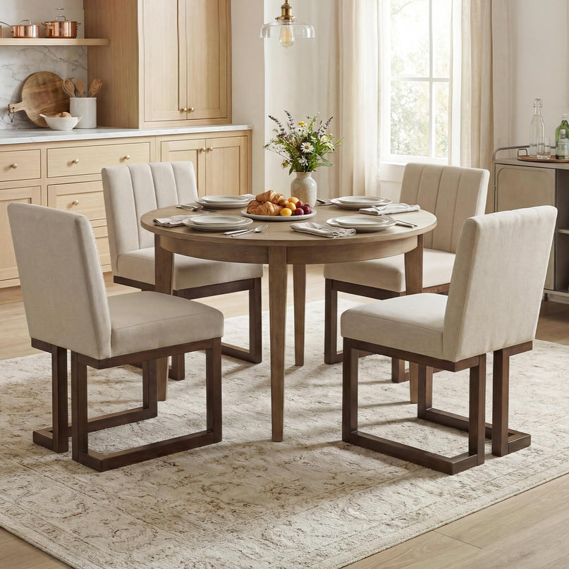 Giantex Farmhouse Fabric Upholstered Kitchen Chairs with 5.5" Thickened Padded Seat