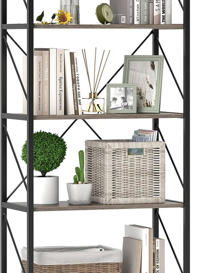 Giantex 5-Tier Bookshelf, Industrial Tall Bookcase with Open Storage Shelves & Heavy Duty Metal Frame