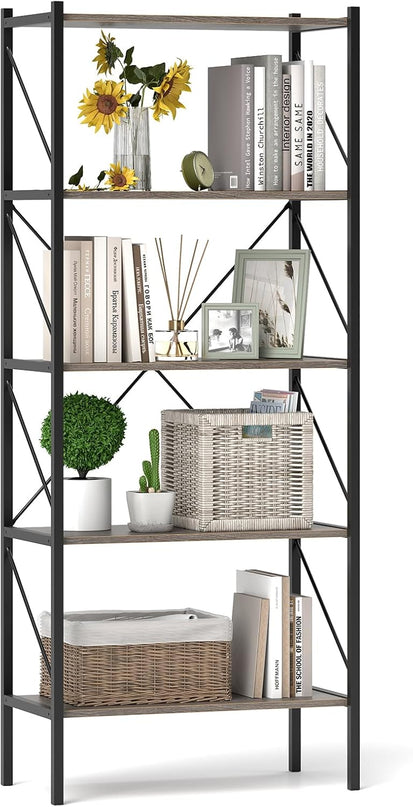 Giantex 5-Tier Bookshelf, Industrial Tall Bookcase with Open Storage Shelves & Heavy Duty Metal Frame