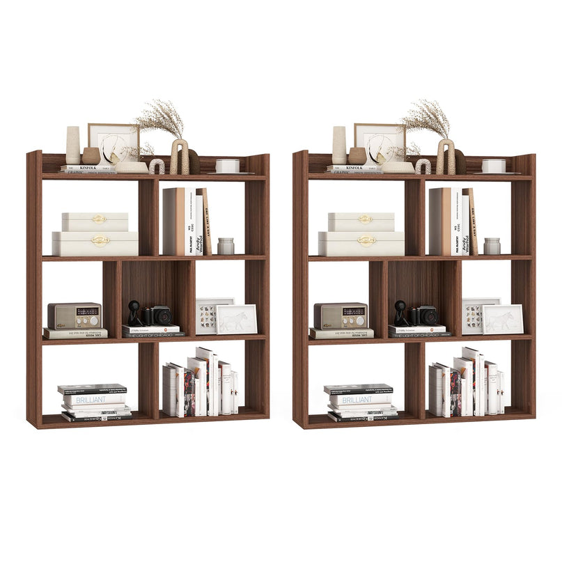 Giantex 7 Cube Bookshelf, Free-standing Wooden Bookcase, 4 Tier Home Display Shelf, Horizontal Storage Unit w/Anti-Toppling Devices