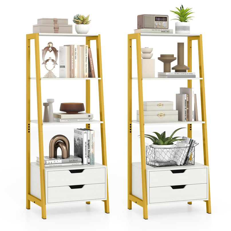 Giantex 4 Tier Bookshelf with 2 Drawers for Study