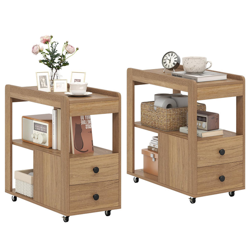 Giantex Rolling Side Table with Storage with Wheels & Open Shelves