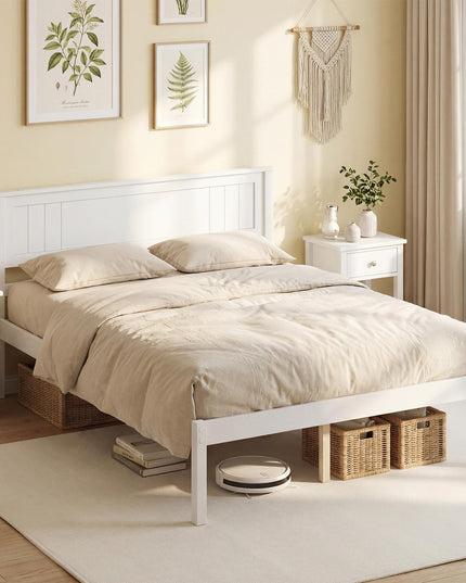 Cadre de lit plateforme en bois Giantex, tailles double/grand lit/très grand lit avec tête de lit