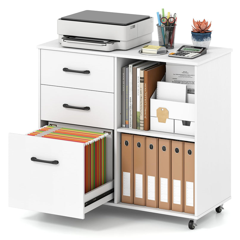 3-Drawer File Cabinet | Mobile Lateral Filing Cabinet with Wheels