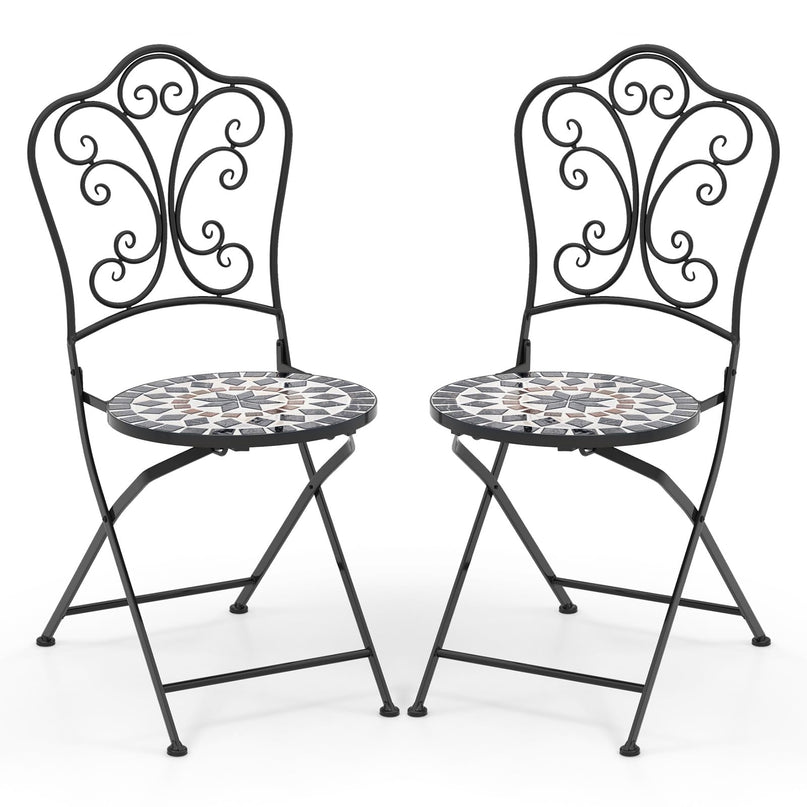 Giantex Patio Folding Chairs, Mosaic Bistro Chairs w/Backrest & Round Seat for Porch Balcony Lawn