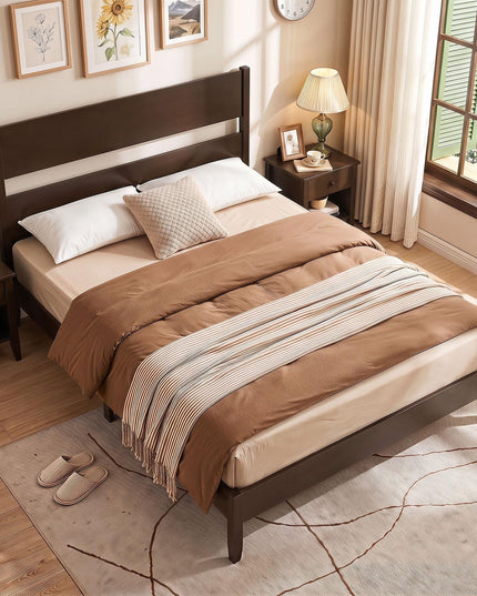 GIANTEX Twin/Full/Queen Size Wooden Bed Frame with Slatted Headboard