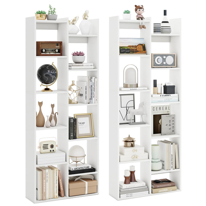 Giantex 11 Tier Bookcase with Staggered Shelves for Home Living Room Office