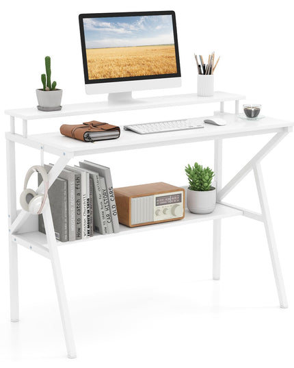 Giantex Compact Computer Desk for Small Spaces with Monitor Stand
