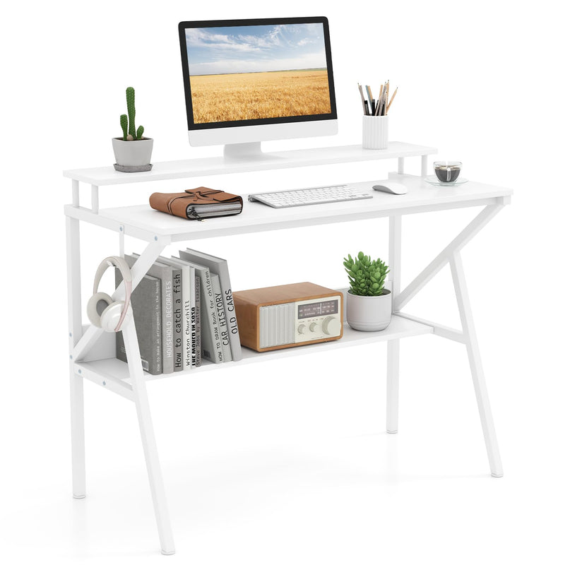 Giantex Compact Computer Desk for Small Spaces with Monitor Stand