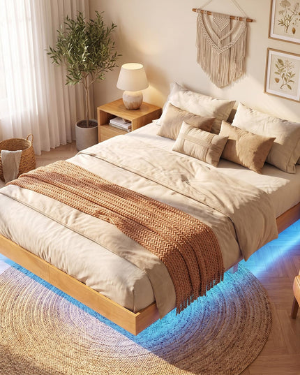GIANTEX Wood Floating Bed Frame Twin/Full/Queen Size with Smart LED Light