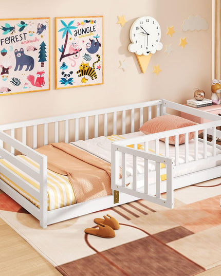 Giantex Twin Floor Bed with High Fence & Door