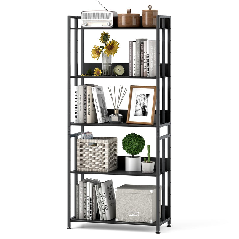 Giantex 5-Tier Bookshelf, 62" Tall Bookcase w/Tiltable Shelves, Metal Frame, Convertible Display Storage Rack