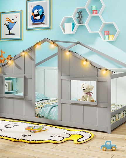 Giantex Twin Kids House Bed with Light Bulbs