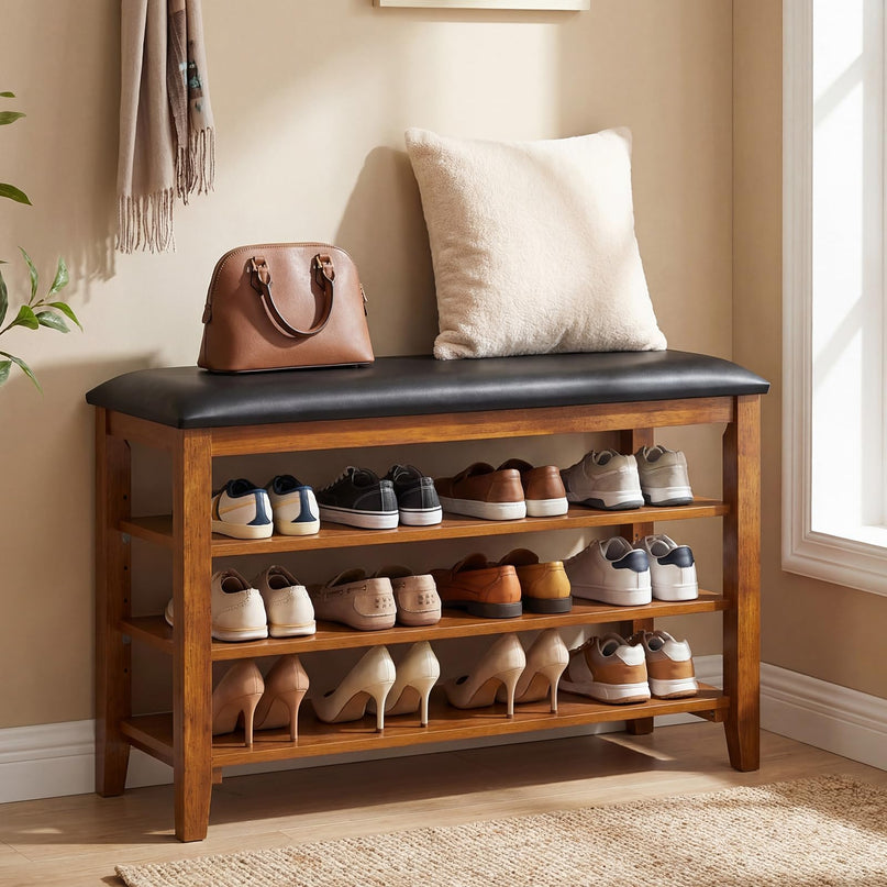 Giantex 4-Tier Shoe Rack Bench with Adjustable Shelves
