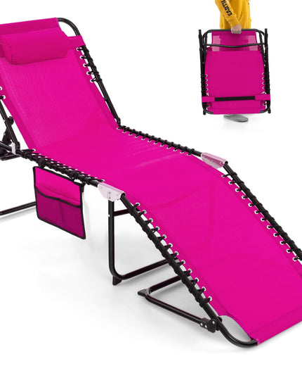 Folding Chaise Lounge Chair, Adjustable Beach Chair, Folding Patio Recliner