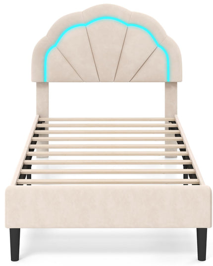 Giantex Full Size LED Bed Frame, Velvet Upholstered Full Platform Bed with Adjustable Cloud Headboard