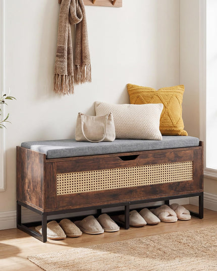 Giantex Rattan Shoe Bench with Metal Legs for Bedroom