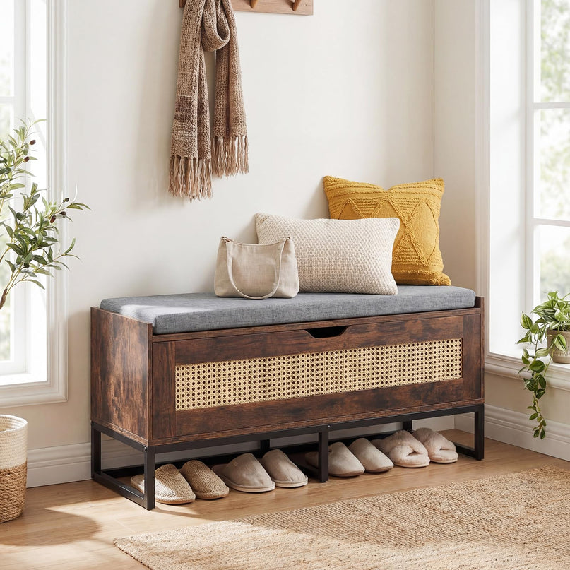 Banc à chaussures en rotin Giantex avec pieds en métal pour chambre à coucher