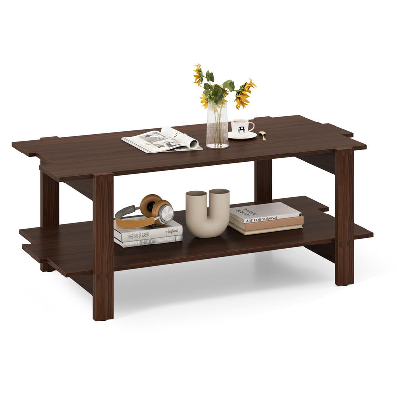 Giantex Modern Coffee Table with Slatted Design for Small Spaces