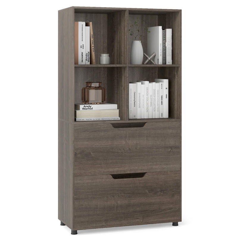 Giantex Bookshelf with 4 Cubes & 2 Drawers 51” Tall Floor Bookcase
