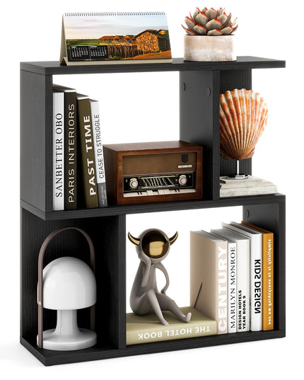 Giantex 3-Tier S-Shaped Bookshelf, Modern Geometric Bookcase, Freestanding Display Shelf for Small Space